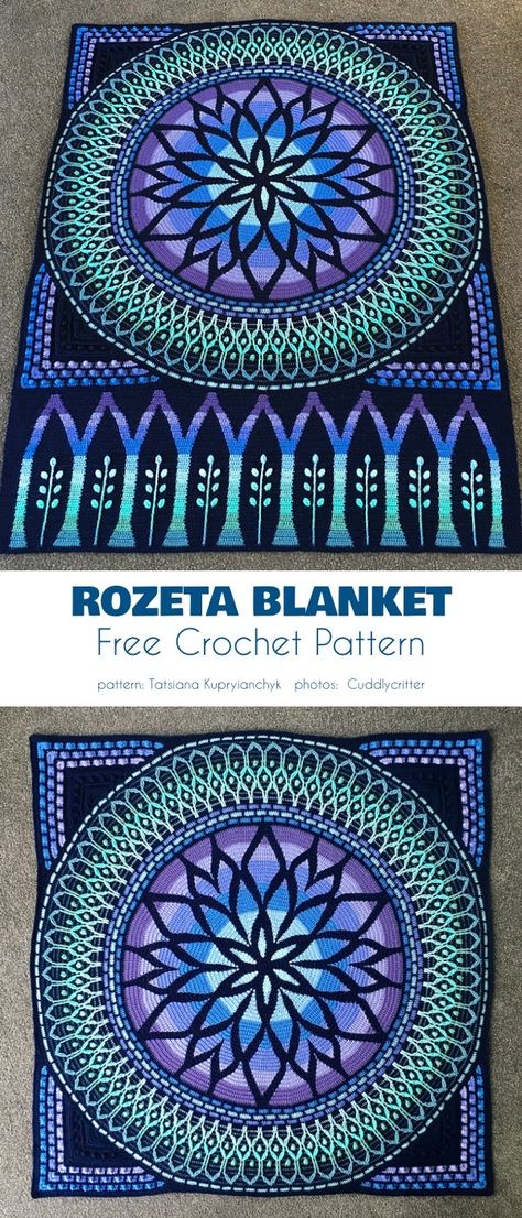 Rozeta Blanket Free Crochet Pattern It is a very decorative and elegant project that will be the highlight of any room you choose to grace with it. Optical Illusion Crochet Patterns Free, Stained Glass Crochet Patterns Free, Crochet Patterns Decor, Stain Glass Crochet, Crochet Mandala Blanket, Mosaic Crochet Patterns Free, Afgans Crochet, Stained Glass Crochet, Motifs Afghans