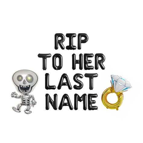 ✦ Please leave your event date in the note ✦  - RIP To Her Last Name  Balloon Banner - Skeleton Balloon - optional - Ring Balloon Package includes:  - String - Straw ♦ We Accept Custom-Order! ♦ ♦ Instructions Below ♦ How to inflate balloons?  https://www.partyeight.com/blogs/articles/how-to-inflate-mylarfoil-self-sealing-balloons-for-decoration How to Make the latex balloons to float in the air? You need Helium Tank to make the latex balloons to float. Here is the link to purchase Helium Tank:  --> https://amzn.to/2PA6u6r ♦ PICKUP OPTION ♦ Pickup is available in the SF Bay Area. Pickup locations: DALY CITY, and HAYWARD.  Time: Monday-Friday Please order ahead on Etsy and convo us for the address and available time. Rip Bach Party, Skeleton Bachelorette Party, Bachorlette Party Outfits, Rip To Her Last Name Bachelorette, Rip To My Last Name Bachelorette, Skeleton Balloon, Gothic Bachelorette Party, Batchlorette Party, Spooky Bride