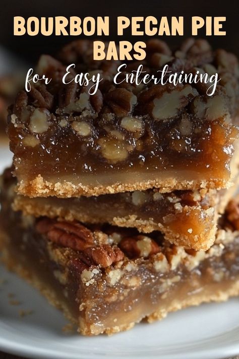 These bourbon pecan pie bars are the perfect handheld dessert for easy entertaining with all the flavors of a classic pecan pie. #PecanPieBars #EasyDesserts Kentucky Derby Pie Bars, Bourbon Recipes Dessert, Bourbon Deserts, Burbon Pecan Pie, Bourbon Dessert Recipes, Bourbon Pecan Pie Bars, Christmas Dessert Ideas Easy, Bourbon Desserts, Derby Pie Bars