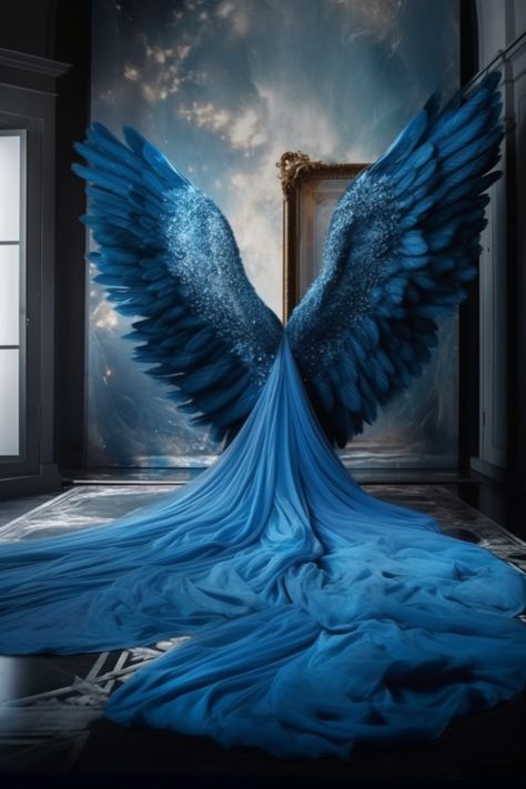 Blue Wings Angel, Fallen Aesthetic, Angel Wings Backdrop, Easy Procreate Art, Wings Backdrop, Blue Angel Wings, Fantasy Wings, Angelic Wings, Angel Artwork