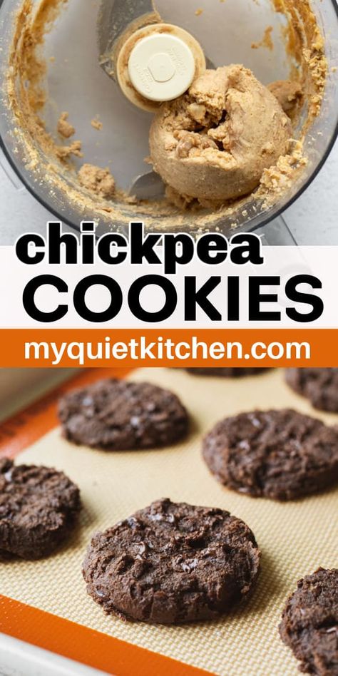 Chocolate Chickpea Cookies Canned Chickpeas Recipes Dessert, Easy Vegan Recipes Healthy High Protein, My Quiet Kitchen, Chickpea Oatmeal Cookies, Chocolate Chickpea Cookies, Chickpea Powder Recipes, Chickpeas Dessert, Chic Pea Cookies, Chickpea Cake Recipe