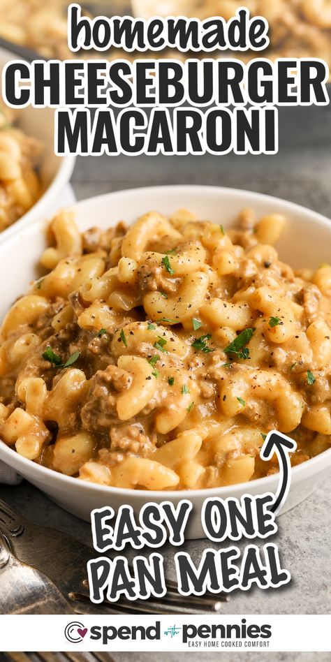 Homemade Cheeseburger Macaroni, Elbow Macaroni Recipes, Cheeseburger Macaroni, Beef Macaroni, Homemade Cheeseburgers, Macaroni Recipes, Homemade Hamburger, Velveeta Cheese, Homemade Hamburgers