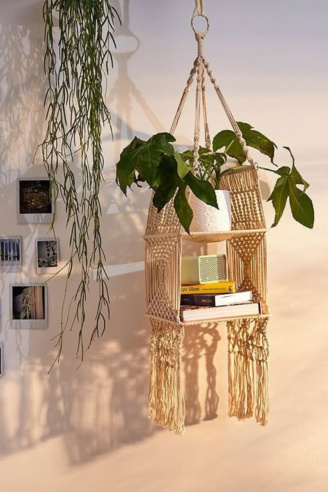 Hanging Shelf Macrame, Macrame Hanging Corner Shelf, Macrame Nightstand, Macrame Shelf Hanger, Macrame Book Shelf, Macrame Corner Shelf, Crochet Pictures Art Wall Hangings, Crochet Hanging Shelf, Macrame Functional