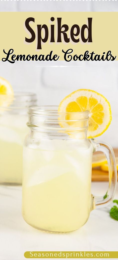 Spiked Lemonade Recipe For A Crowd, Alcohol Lemonade Drinks, Country Time Lemonade Alcohol, Simply Spiked Lemonade, Lemonade Alcohol Drinks Recipes, Yellow Alcoholic Drinks For A Party, Yellow Themed Alcoholic Drinks, Spiked Lemonade For A Crowd, Lemon Alcholic Drink