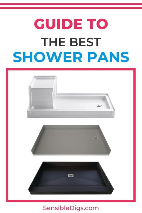 If you're installing a new shower or renovating an old one, you need to spend some time thinking about the shower pan you'll use. But they're not all created equal! Here's our guide to buying the best shower pan for your needs. Shower Basin Ideas, Best Shower Pan, Dark Shower Pan, Walk In Shower Pan, Cast Iron Shower Pan, Shower Bases Pan, Solid Surface Shower Pan, Tile Shower With Pan Floor, Shower With Shower Pan