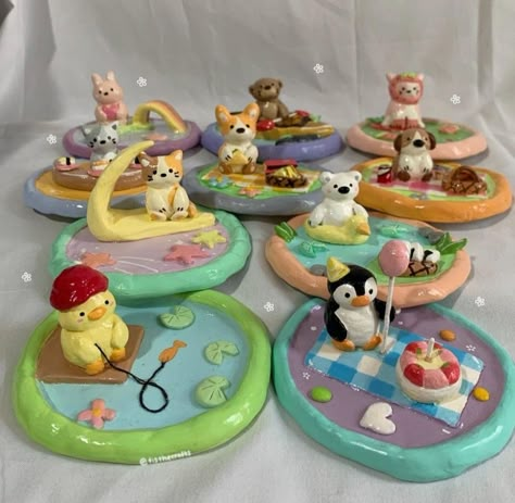 Baked Clay Crafts Ideas, Craft Ideas Painting, Air Dry Clay Dishes Diy, Cute Airdryclay Ideas, Model Magic Clay Ideas Aesthetic, Cute Clay Projects Ideas, One Piece Clay Art, Aesthetic Clay Crafts, Polymer Clay Crafts Easy