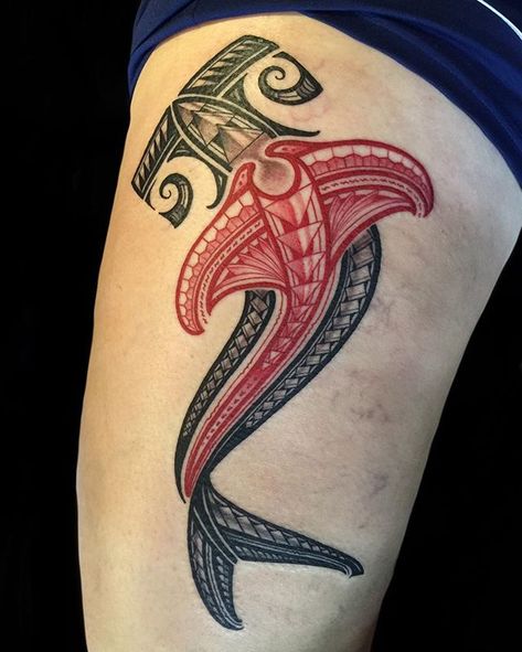 George Davis AKA Keoki (@perpetualrootz) • Instagram photos and videos Tattoos Red And Black, Hammerhead Tattoo, Shark Tattoo Ideas, Hammerhead Shark Tattoo, Hawaii Tattoos, Shark Tattoo, Polynesian Designs, Shark Tattoos, Like A Rock