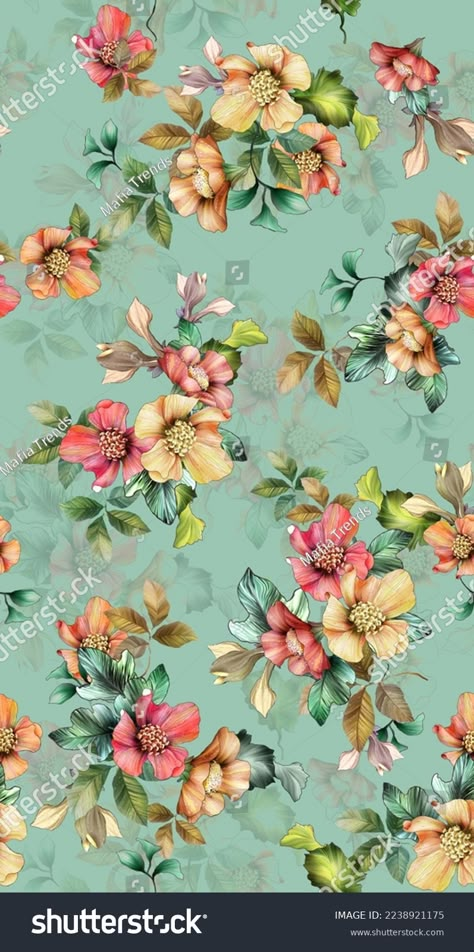 Flowers Fashion Fabric Pattern Design Stock Illustration 2238921175 | Shutterstock Botanical Flower Pattern, Digital Flower Design Pattern, Allover Pattern Design, Digital Flower Drawing, Allover Design Pattern, Flowers Allover, Shutterstock Design, Shutterstock Images, Flower Allover