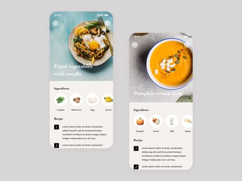 Recipe App Design, การออกแบบ Ui Ux, Cream Of Pumpkin Soup, Recipe Website, Recipe App, Cooking App, Mobile App Design Inspiration, Ux Design Inspiration, Daily Ui