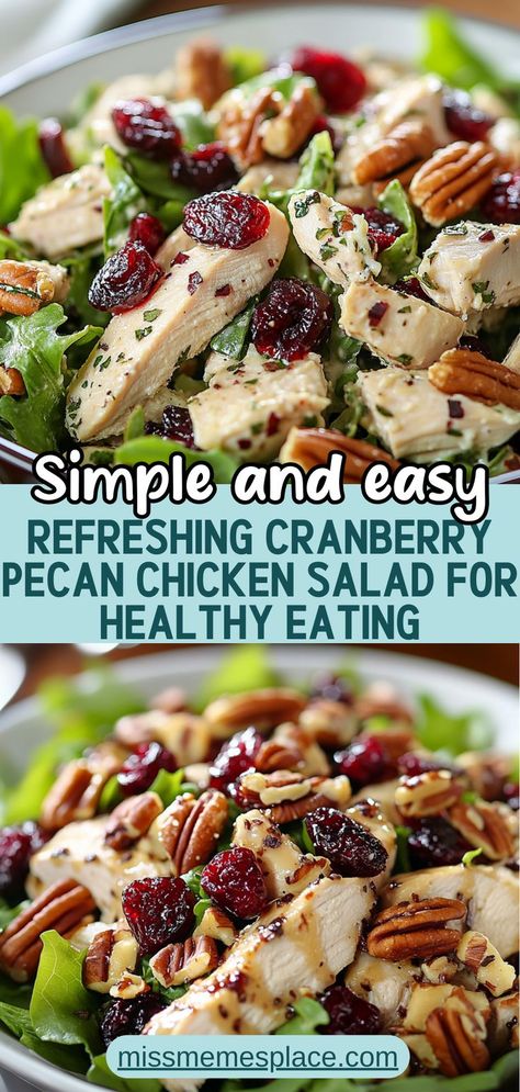 Dive into this delicious Cranberry Pecan Chicken Salad Recipe that combines tender chicken, crunchy pecans, and sweet-tart cranberries for a refreshing meal. Packed with protein and healthy fats, this salad is perfect for a light lunch or dinner. Enjoy it on its own, in a wrap, or as a sandwich filling. With ingredients like Greek yogurt for creaminess and honey for natural sweetness, this salad is both nutritious and satisfying. Ideal for potlucks or picnics Cranberry Pecan Chicken Salad Wraps, Healthy Cranberry Chicken Salad, Fruited Chicken Salad Recipe, Chicken Salad Cranberries Pecans, Craisin Salad Recipes, Chicken Fruit Salad Recipe, Chicken Salad With Cranberries And Pecan, Crockpot Chicken Salad Recipe, Lifewithjanet.com Recipes