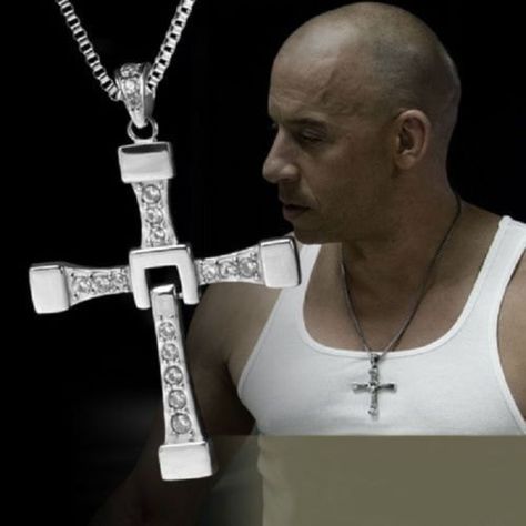 Fast and Furious Vin Diesel Necklace ~Free Shipping!!!~ Cross Neckless, Dominic Toretto, Mens Cross Necklace, Gold Chains For Men, Rhinestone Cross, Metal Fashion, Vin Diesel, Fast Furious, Expensive Jewelry