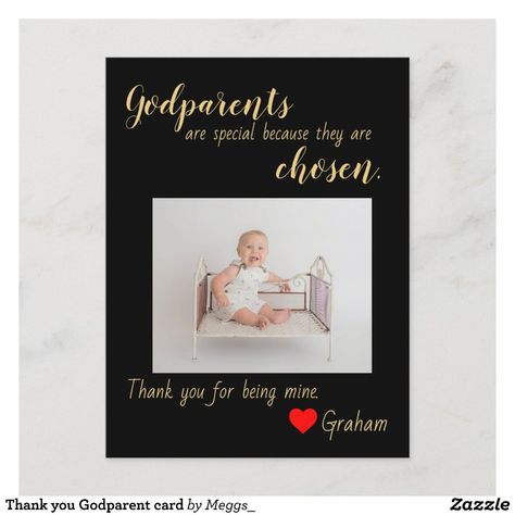 Thank you Godparent card - Godfather Gifts Gift Idea. Godfather Gifts, Religious Cross, Card Shop, Holiday Postcards, God Parents, Godmother, Family Reunion, Baby Pictures, Birth Announcement