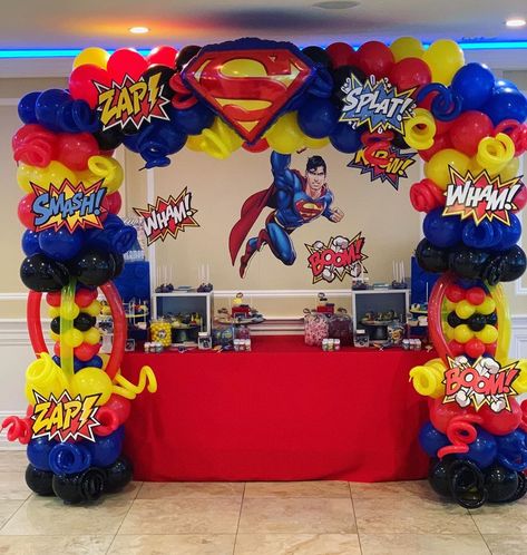 Superman Balloon Garland, Superman Birthday Party Decorations, Super Hero Party Decorations, Superman Party Decorations, Birthday Superman, Superman Birthday Party, Superhero Party Decorations, Superman Party, Superman Birthday