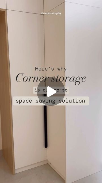 Studio Interplay on Instagram: "We love adding corner cabinets to maximize the available space in our projects.   Here’s why you should go for corner storage⬇️   ✅Efficiently saves space. ✅Keeps things organized. ✅Maximizes storage in tight areas. ✅Declutters corners effectively. ✅Customizable to fit your needs.  We hope this was helpful!   If you’re planning on creating something similar, save this to show your contractor later!📌   [interior design, home renovation, storage ideas, storage solutions, wardrobe, innovative storage ideas, Gurgaon homes, Gurgaon home renovation] #homerenovation #gurgaonhomes #storageideas #storagesolutions" Corner Wall Cupboard Ideas, Storage Ideas For Hallway, Corner Bedroom Cupboards, Corner Bedroom Cupboard Ideas, Corner Storage Built In, Corner Rotating Wardrobe, Efficient Wardrobe Design, Room Corner Wardrobe Design, Corner Fitted Bathroom Furniture