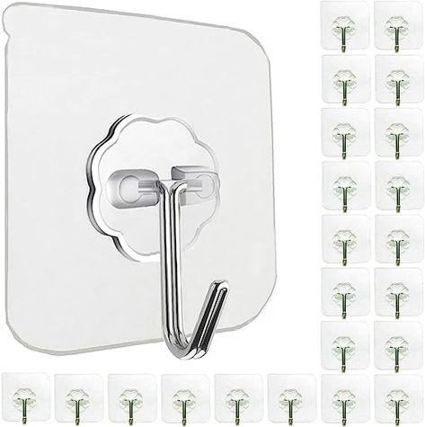 ✅ WHAT YOU GET - Value sticky adhesive hooks set includes 24 Pack adhesive wall hooks (33lb max loading) to meet your various needs, an utility and practical hooks for home, kitchen, bathroom, living room, entrance, office, factory and more places. ✅ NICE TRANSPARENT DESIGN - Unique transparent design makes the Wall Hooks almost invisible which is quite suitable for nice home decoration and outdoor decoration. Good adhesive wall hooks are never enough. Bath Towel Hooks, Plant Hooks, Adhesive Hooks, Adhesive Wall Hooks, Ceiling Hooks, Over The Door Hooks, Utility Hooks, Door Hooks, Storage Hooks