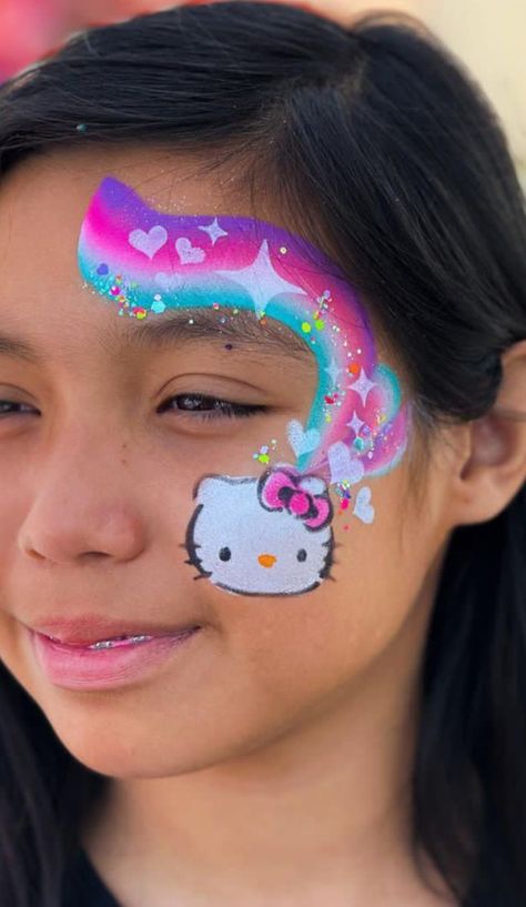 Peppa Face Paint, Hello Kitty Facepainting, Cocomelon Face Paint, Quick Face Paint Ideas, Cute Animal Face Paint, Disney Face Painting Ideas, Easy Face Paint Ideas For Kids, Princess Peach Face Paint, Lisa Frank Face Paint