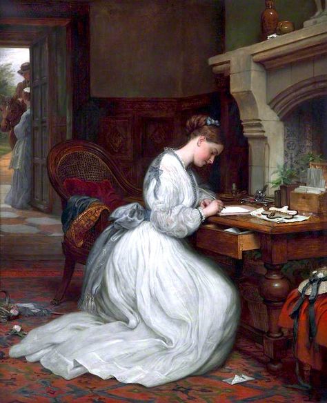 Twelve Victorian Era Tips On The Etiquette Of Ladylike Letter Writing, via Mimi Matthews Art Deco Desk, Walker Art, Historical Painting, Women Writing, Vintage Drawing, English Artists, Mom Stuff, Victorian Women, Yes Or No