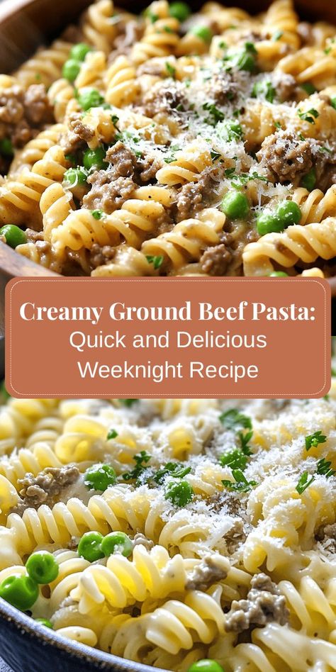 Discover the ultimate comfort food with this easy Stovetop Creamy Ground Beef Pasta! Perfect for busy weeknights or family gatherings, this flavorful dish combines savory ground beef, creamy sauce, and nutritious peas for a meal that satisfies everyone. With cooking tips, variations, and nutritional insights, you’ll learn to whip up this delightful recipe in no time. Enjoy a hearty and delicious dinner your whole family will love! #CreamyPasta #EasyRecipes #ComfortFood #FamilyDinner #G Creamy Ground Beef Pasta, Creamy Ground Beef, Ground Beef Pasta, Beef Pasta, Tasty Chicken, Chicken Ideas, Creamy Pasta, Evening Meals, Quick Weeknight Dinners