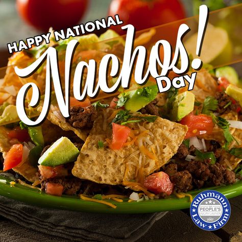 Happy National Nachos Day!  Nachos originated in Piedras Negras, Mexico, just across the border from Texas. One day in 1943, when the wives of some American soldiers stationed nearby came into his restaurant, the maitre d’hotel, whose name was Ignacio “Nacho” Anaya, had to make them something to eat.  #chuckcares #nachos #food #foodie #instafood #mexicanfood #guacamole #cheese #delicious National Nacho Day, American Soldiers, Law Firm, Nachos, Guacamole, Mexican Food Recipes, One Day, Texas, Cheese