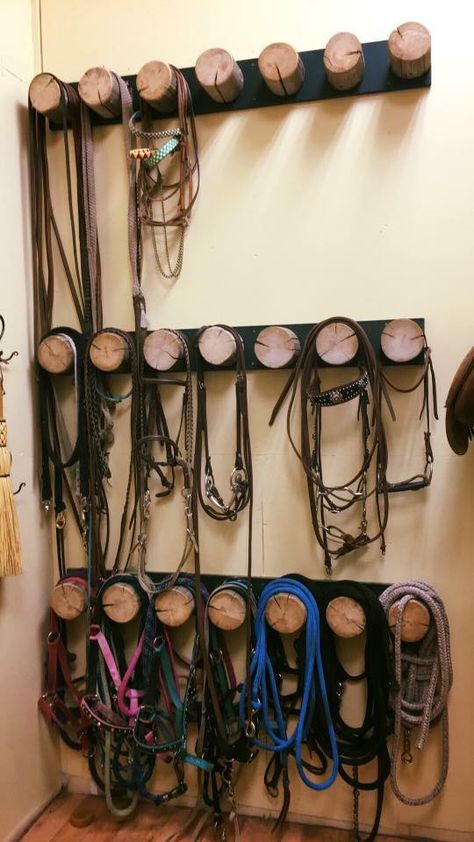 Barn Hacks Saddle Organization, Equine Studies Aesthetic, Tack Shed Ideas Design, Small Horse Tack Room Ideas, Tack Closet Ideas, Horse Set Up, Saddle Storage Ideas, Tack Room Inspiration, Tack And Feed Room Ideas