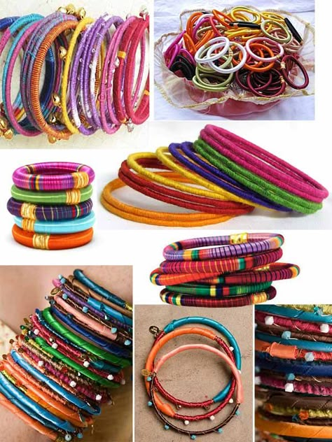 DIY Thread Wrapped Bracelets Threads Bracelets, Thread Wrapped Bracelets, Wrapped Bracelets, String Bracelets, Wrap Bangles, Silk Thread Jewelry, Thread Bangles, Thread Jewellery, Wrap Bracelets