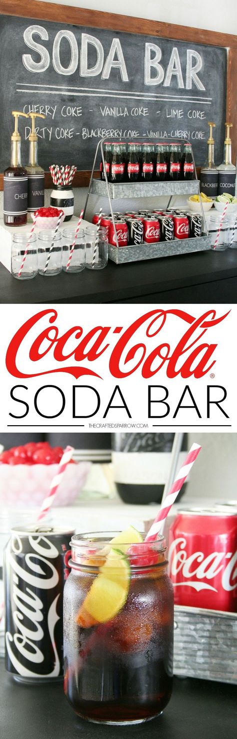 Make any party or gathering a hit with a make it yourself Coca-Cola Soda Bar! Teenage Movie, Soda Bar, Rustic Wedding Decorations, Vanilla Coke, Party Bars, Teen Party, Think Food, Sweet 16 Parties, Simple Game