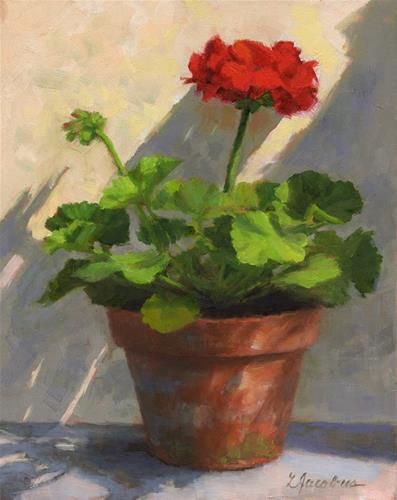 "Sunlit Geranium" - Original Fine Art for Sale - © Linda Jacobus Geranium Flower, Red Geraniums, Art Et Illustration, Still Life Art, Flower Art Painting, Daily Paintworks, Arte Floral, Red Flower, Fine Art Gallery