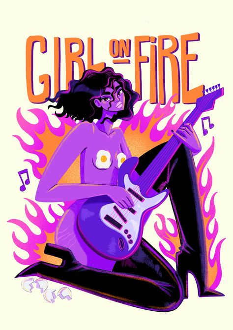 Girl on Fire on Behance Fire Illustration Design, Fire Art Drawing, Fire Graphic Design, Flames Art, Fire Illustration, Cool Illustration, Learn Design, Fire Design, Graphic Design Jobs