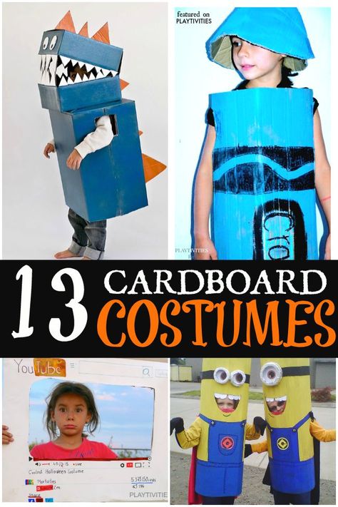 Make these cardboard Halloween costumes in just few minutes without spending any money. Simple, cheap and super original. Diy Halloween Costumes Cardboard, Cardboard Costumes Diy, Halloween Costumes Made From Boxes, Cardboard Box Halloween Costumes, Halloween Costumes Made Out Of Cardboard Boxes, Cardboard Halloween Costumes, Cardboard Box Costumes Diy, Cardboard Box Costumes, Monster Truck Costume