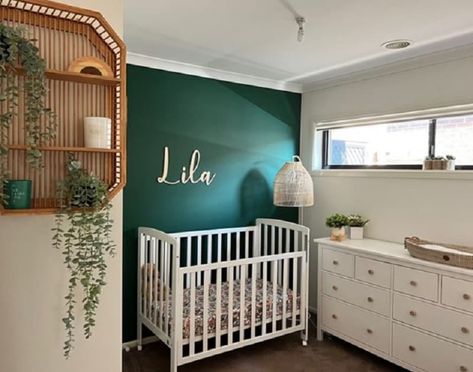 Dark Green Nursery Girl, Nursery Ideas Sage, Green Wall Nursery, Light Green Paints, Green Nursery Girl, Emerald Wall, Green Baby Nursery, Nursery Ideas For Girls, Emerald Green Bedrooms