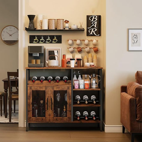 🌟✨ Transform any corner of your home into a stylish and functional beverage station with this elegant Coffee & Wine Bar Cabinet! 🍷☕️ Liquor Bar Cabinet, Coffee/wine Bar, Coffee Bar Cabinet, Liquor Bar, Bar Shelves, Home Bar Design, Wine Bar Cabinet, Bar Rack, Small Sideboard