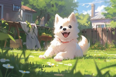 Dog Anime Animals, Cute Anime Dog, Anime Puppy, Ali Mola, Cute White Dogs, Anime Dog, Cute Dog Drawing, Dog Animation, Puppy Drawing