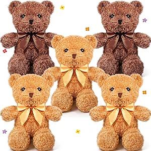 5 Pcs Bears Stuffed Animal Soft Plush Toys 12 Inches Cute Bear Small Shaggy Bear with Hoodie Bow Tie for Kids Boys Girls Baby Shower Birthday Party (Light Brown, Dark Brown, Bow Tie Style) Birthday Lights, Christmas Baby Shower, Bear Decor, Teddy Bear Stuffed Animal, Birthday Party Gift, Cute Stuffed Animals, Bear Stuffed Animal, Cute Plush, Bear Toy