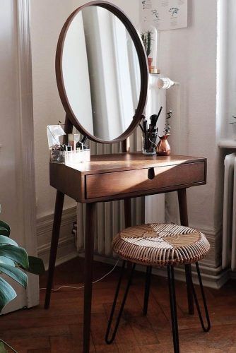 Most Popular Makeup Vanity Table Designs 2021 ★ Bord Design, Makeup Vanity Table, Makeup Room Decor, Wooden Vanity, Makeup Table Vanity, Vanity Ideas, Dekorasi Kamar Tidur, Table Designs, Room Deco