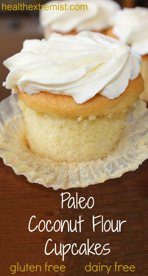 Vanilla Paleo Cupcakes Recipe (Gluten-free and Dairy-free) Paleo Cupcakes Recipes, Cupcakes Coconut, Gluten Free Cupcake Recipe, Paleo Cupcakes, Dairy Free Cupcakes, Dairy Free Recipes Dessert, Vanilla Recipes, Paleo Dessert, Keto Bread