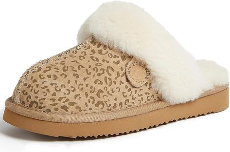 Amazon.com | Dearfoams Women's Fireside Sydney Shearling Fur Indoor/Outdoor Scuff Slipper with Wide Widths, Leopard, 9 | Slippers Humble Hustle, Shearling Slippers, Clog Slippers, Fur Slippers, Comforters Cozy, Relaxed Style, Slide Slipper, Womens Slippers, Moisture Wicking