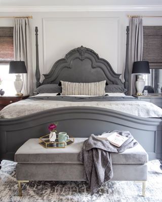 Diy Custom Closet, Bed Makeover, Painted Beds, Dressing Room Closet, Light Grey Walls, One Room Challenge, Grey Bedroom, Dark Walls, Dry Creek