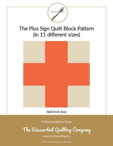 Plus Sign Quilt Block Pattern | Scissortail Quilting Block Pattern Library Plus Sign Quilt Pattern Free, Plus Quilt Pattern Free, Plus Sign Quilt, Modern Quilt Designs, Plus Quilt, Plus Sign, Quilt Block Pattern, Quilt Designs, Pattern Library