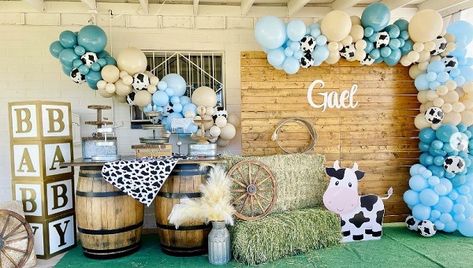 Farm Animals Baby Shower Ideas – Baby Shower Ideas 4U Blue Cow Birthday Party, Barnyard Baby Shower Ideas, Animals Baby Shower Ideas, Rodeo Birthday Party Ideas, My First Rodeo Birthday Boy, My First Rodeo Birthday Party, Farm Baby Shower Theme, First Rodeo Birthday Party, My First Rodeo Birthday