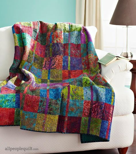 Quilt Patterns Batik Fabrics, Scrappy Batik Quilts Free Pattern, Batik Scrap Quilt Patterns, Modern Batik Quilts, Rectangle Block Quilt Patterns, Jewel Tone Quilts, Quilt Patterns Using Batiks, Quilts Made With Batik Fabric, Batik Scrap Quilts