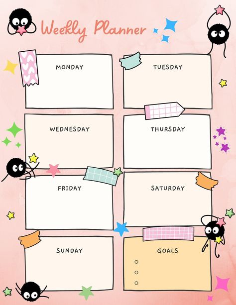 Studio Ghibli Planner Template, Weekly Planner Astethic, Anime Planner Printables, Digital Planner Inspo Aesthetic, Studio Ghibli Goodnotes, Anime Weekly Planner, Studio Ghibli Planner, Studio Ghibli Printables, Anime Planner Template