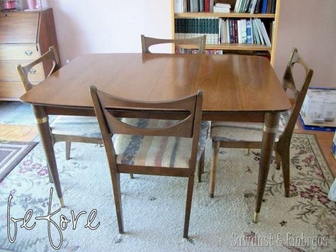 50's dining set (before pic) Sawdust and Embryos Midcentury Modern Kitchen Table, Mid Century Kitchen Table, Mcm Dining Table, Mcm Dining Room, Midcentury Dining Room, Mid Century Dining Set, Dining Chair Makeover, Dinning Table Set, Modern Dining Set