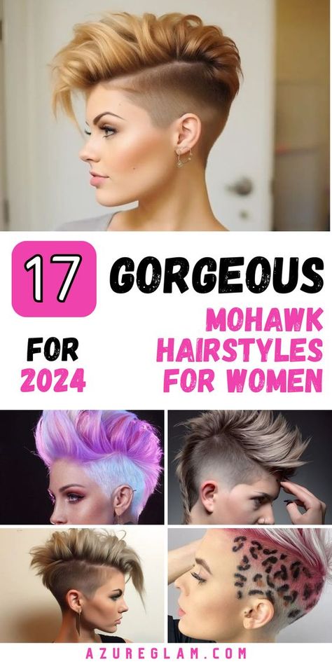 Are you ready to make a bold fashion statement? Explore our collection of Mohawk Hairstyles for Women in 2024 and unleash your inner diva. Whether you prefer short and edgy mohawks or long, curly styles, we've got the perfect mohawk for you. Stand out from the crowd with confidence and style, and let your hair do the talking in 2024. Short Hairstyle Women Mohawk, Feminine Mohawk Short Hair, Shaved Hair Color Ideas, Short Mohawk For Women, Women’s Mohawk, Long Mohawk Hairstyles For Women, Mohawk Styles For Women, Womens Mohawk, Sick Hairstyles