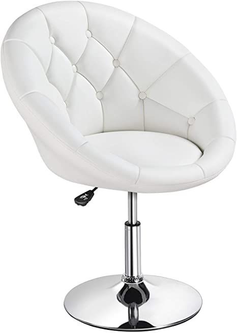 Yaheetech Adjustable Modern Round Tufted Back Chair Tilt Swivel Chair Vanity Chair Barstool Lounge Pub Bar,White White Vanity Chair, Makeup Chair, Tufted Chair, Contemporary Vanity, Swivel Chair Living Room, Swivel Barrel Chair, Vanity Chair, Swivel Accent Chair, Chair Height