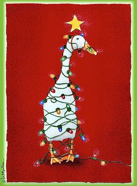 Christmas Goose Wallpaper, Christmas Duck Cute, Christmas Duck Painting, Christmas Lights Illustration, Christmas Goose Painting, Christmas Cat Acrylic Painting, Silly Goose Painting, Christmas Card Art, Christmas Card Template