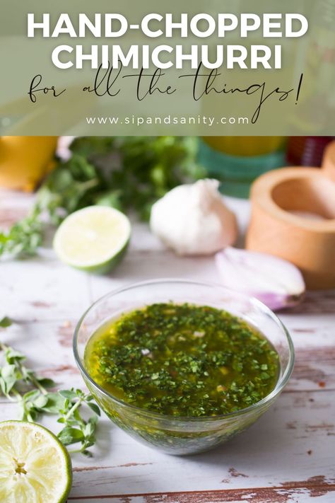 This chimichurri sauce recipe uses hand-chopped parsley, cilantro and oregano to create a rustic, vibrant condiment that is delicious on nearly everything! This herb-based sauce is prevalent in the cuisines of Argentina, Uruguay and Spain. Serve with grilled meat and fish, mix into other sauces, drizzle over roasted or grilled veggies...the possibilities are endless! Thyme Sauce, Chimichurri Sauce Recipe, Texas Brisket, Oven Roasted Turkey, Chimichurri Sauce, Grilled Veggies, Roasted Turkey, Grilled Vegetables, Grilled Meat