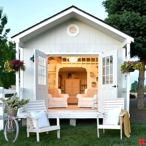 Paint your she shed in one day with Rocksolid 2X Solid Stain. The white color goes on easily and with one-coat application. She Shed With Bathroom, Thailand House, She Shed Decorating Ideas, She Shed Office, Wire Decor, Forest Houses, Backyard Escape, Granny Pod, Shed Office