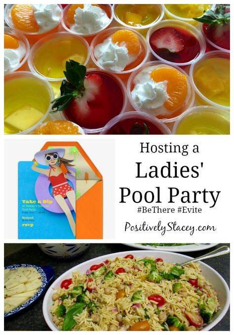 Hosting a Ladies' Pool Party with #Evite! Here are some of my favorite jello shot recipes as well as a make-ahead menu. #BeThere Wine Pool Party, Pool Party Foods For Adults, Ladies Pool Party Ideas, Party Food For Adults, Pool Party Adults, Friends Eating, Pool Party Food, Pool Drinks, Mulled Wine Recipe