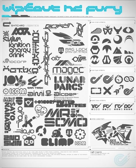 Wipeout HD Fury Shapes Mega Pack + Resources by Liger-Inuzuka Liger Inuzuka, Designers Republic, Futuristic Typography, Company Logos, Logo Design Typography, 카드 디자인, Typography Fonts, Typography Logo, Design Reference