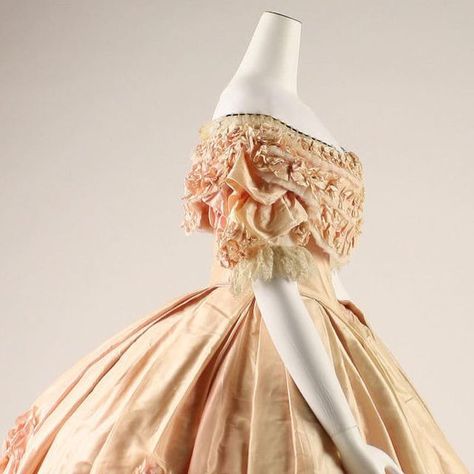 Victorian Crinoline, Crinoline Cage, Bertha Collar, Fashion History Timeline, Boned Bodice, History Timeline, Pink Bows, Dress Hats, Pink Silk